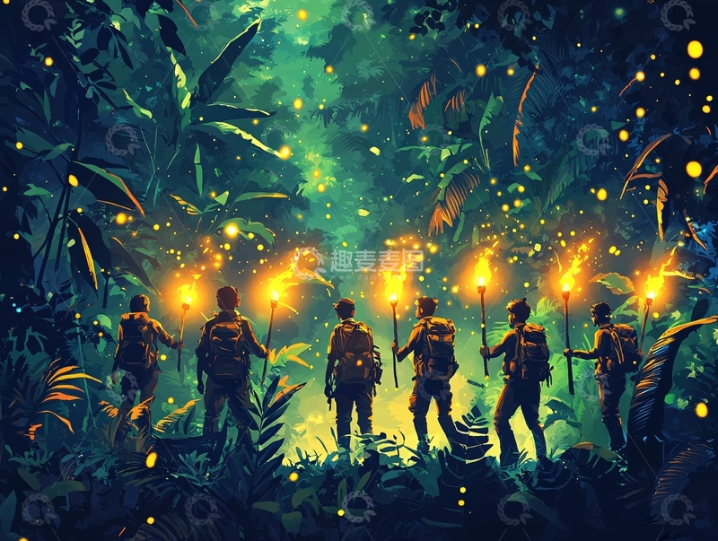 高清大图下载【趣麦麦图】探险队在热带雨林深处