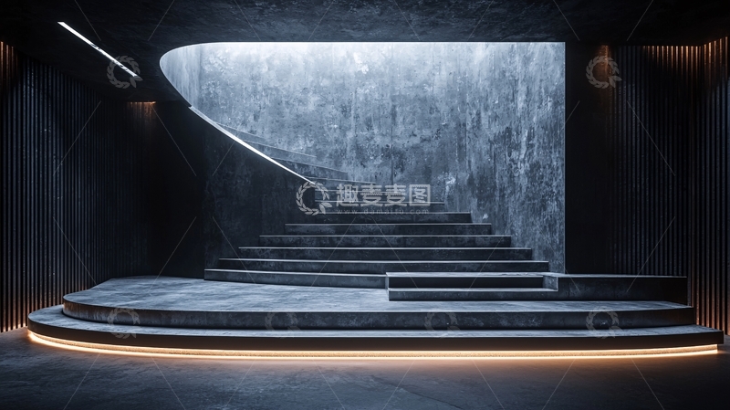 高清大图下载【趣麦麦图】暗色系现代风格弧形楼梯