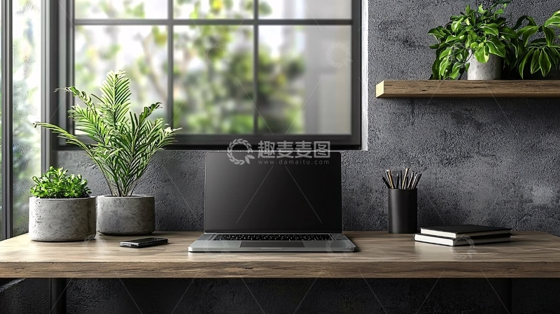 高清大图下载【趣麦麦图】现代简约办公桌电脑素材