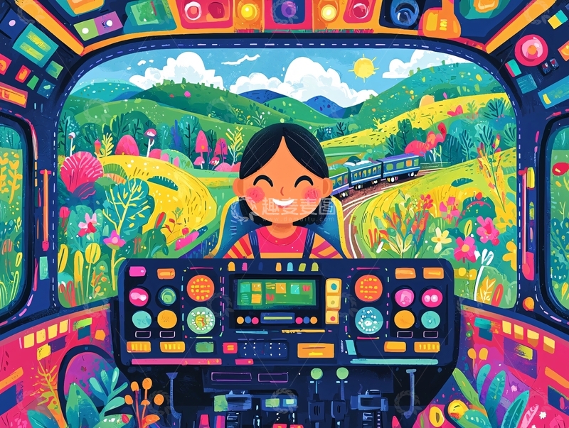 高清大图下载【趣麦麦图】女孩驾驶飞船