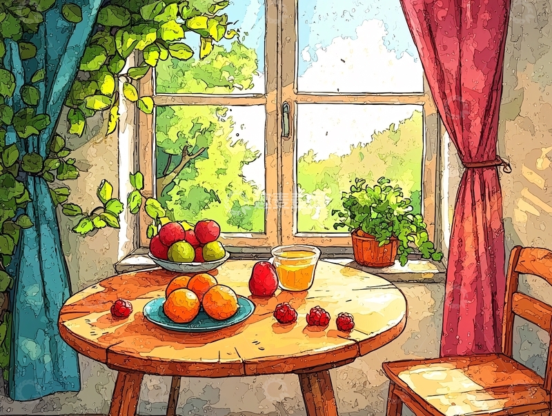 高清大图下载【趣麦麦图】阳光透过窗户洒在桌子上