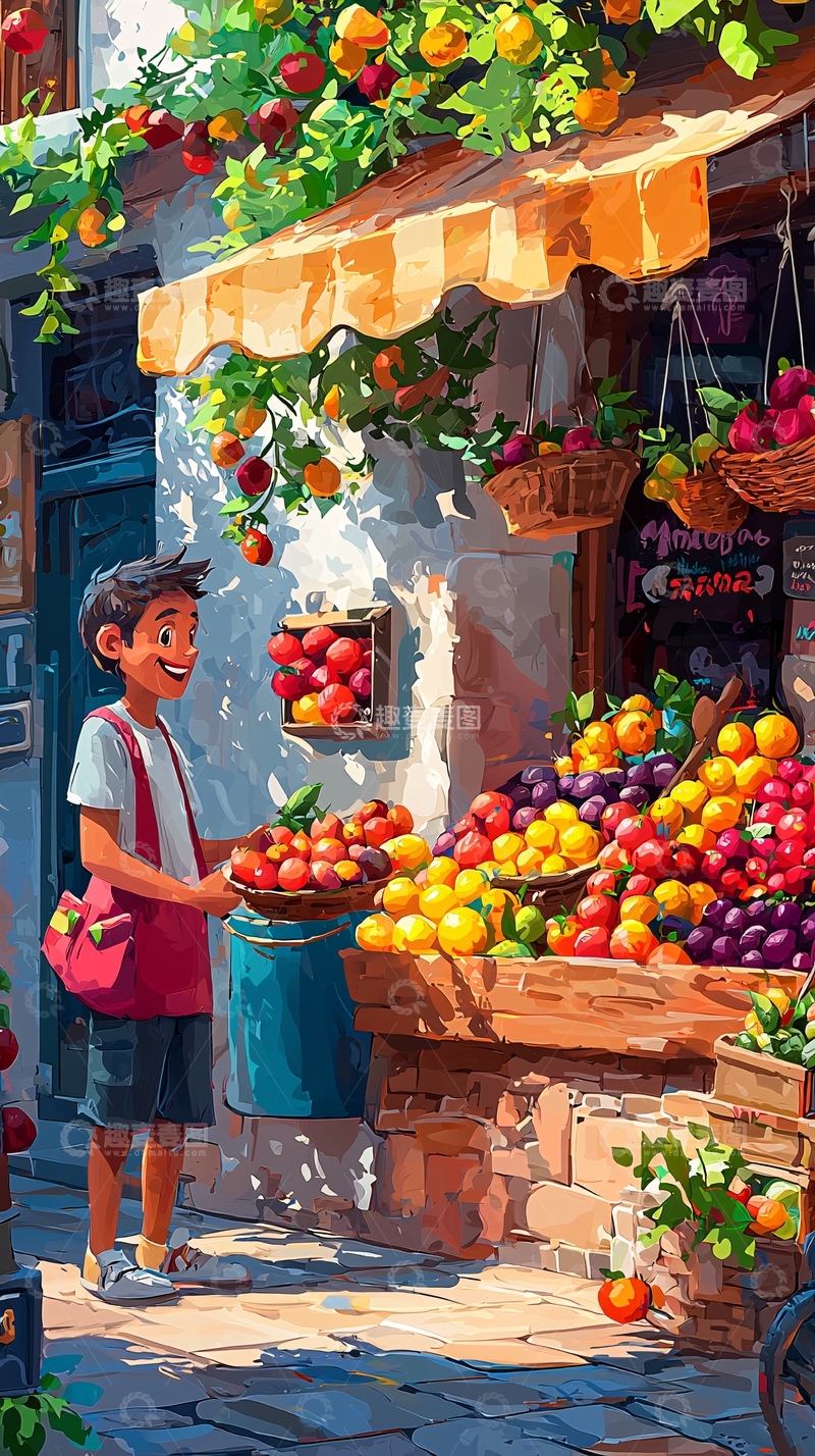 高清大图下载【趣麦麦图】水果店男孩