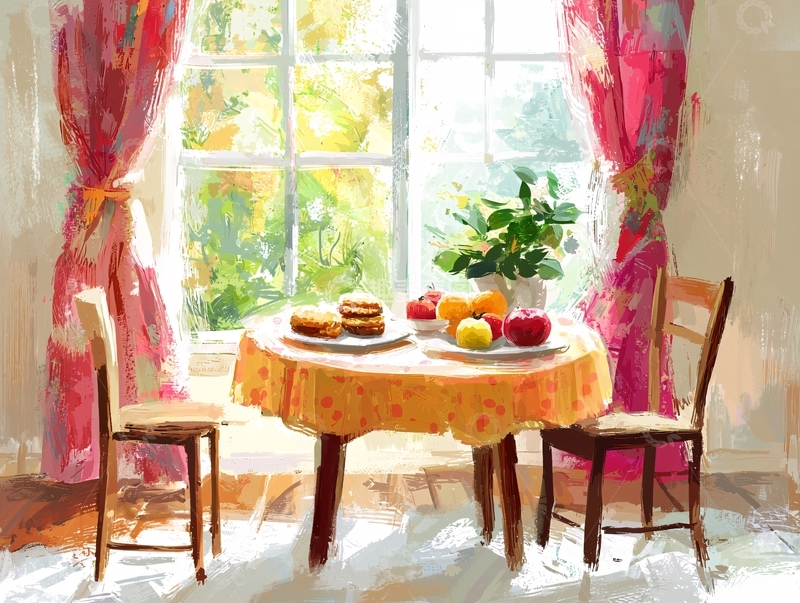 高清大图下载【趣麦麦图】阳光透过窗帘洒在桌子上