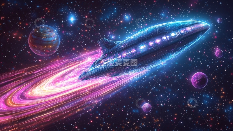 高清大图下载【趣麦麦图】宇宙飞船穿越星环