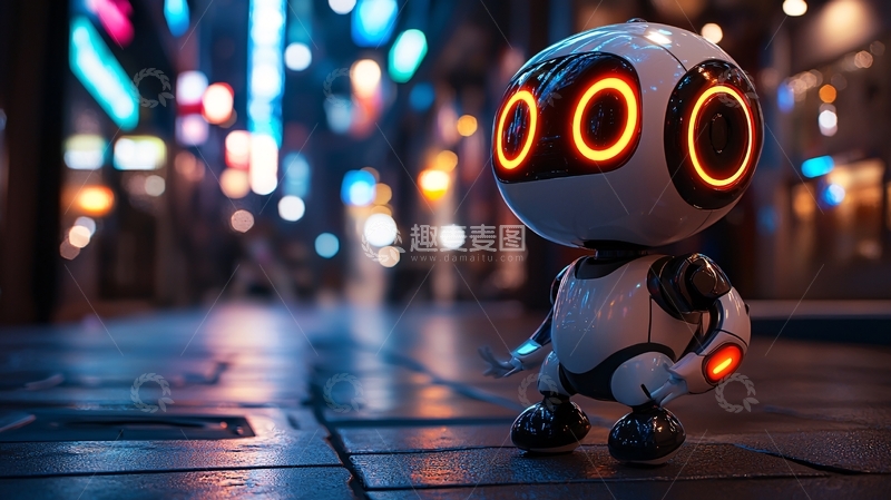 高清大图下载【趣麦麦图】夜景城市小机器人