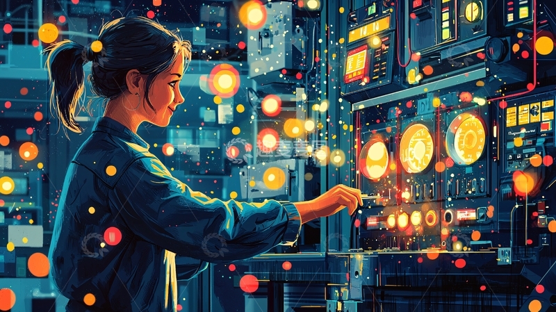 高清大图下载【趣麦麦图】女孩操控科技装置