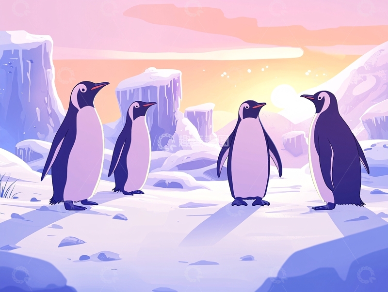 高清大图下载【趣麦麦图】企鹅群在冰天雪地中