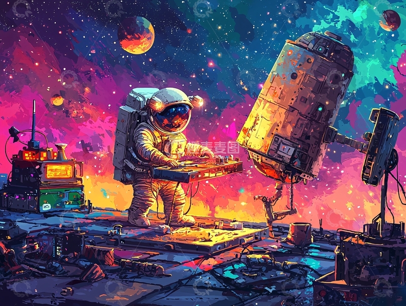 高清大图下载【趣麦麦图】太空宇航员打碟