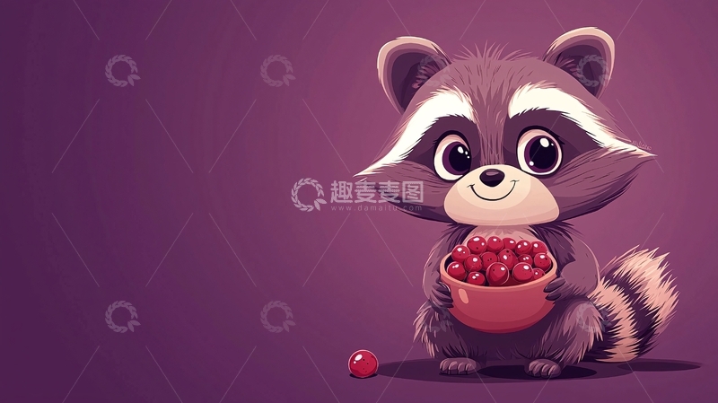 高清大图下载【趣麦麦图】可爱浣熊吃石榴