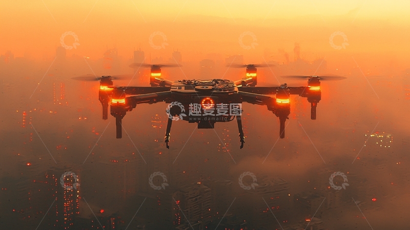 高清大图下载【趣麦麦图】日落城市上空无人机