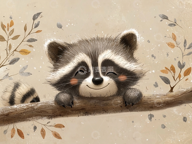 高清大图下载【趣麦麦图】微笑的浣熊
