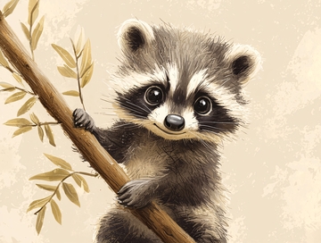 萌系小浣熊树枝