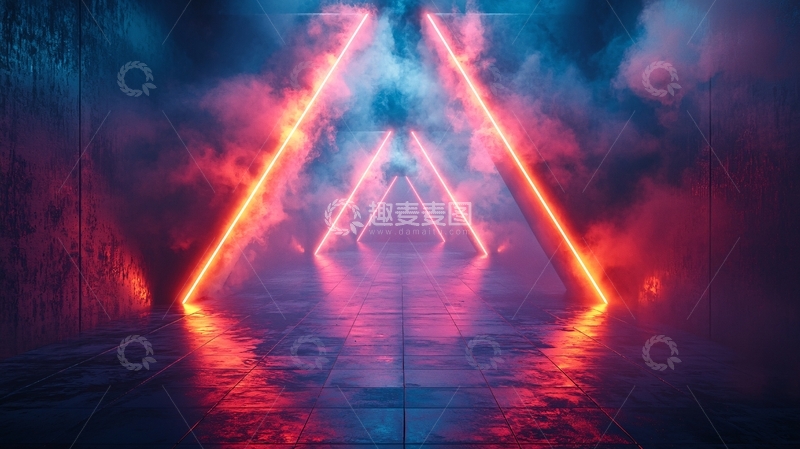 高清大图下载【趣麦麦图】蒸汽波霓虹灯三角形通道