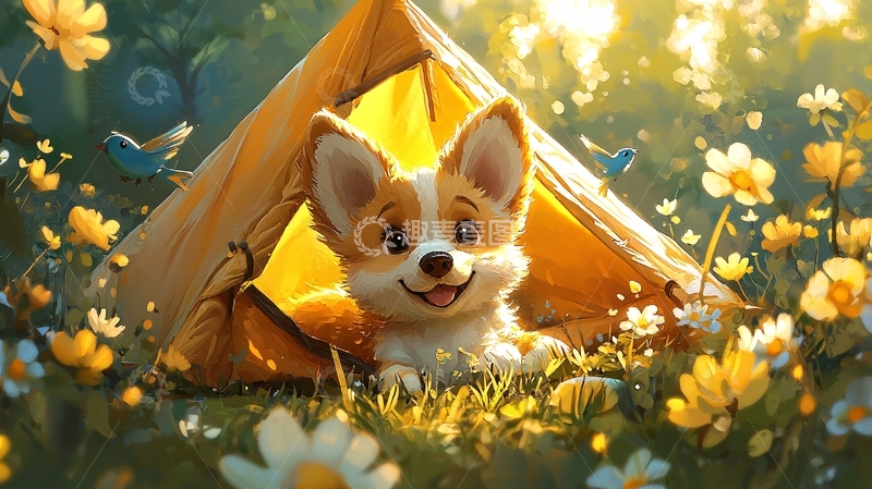 高清大图下载【趣麦麦图】阳光下的小狗帐篷