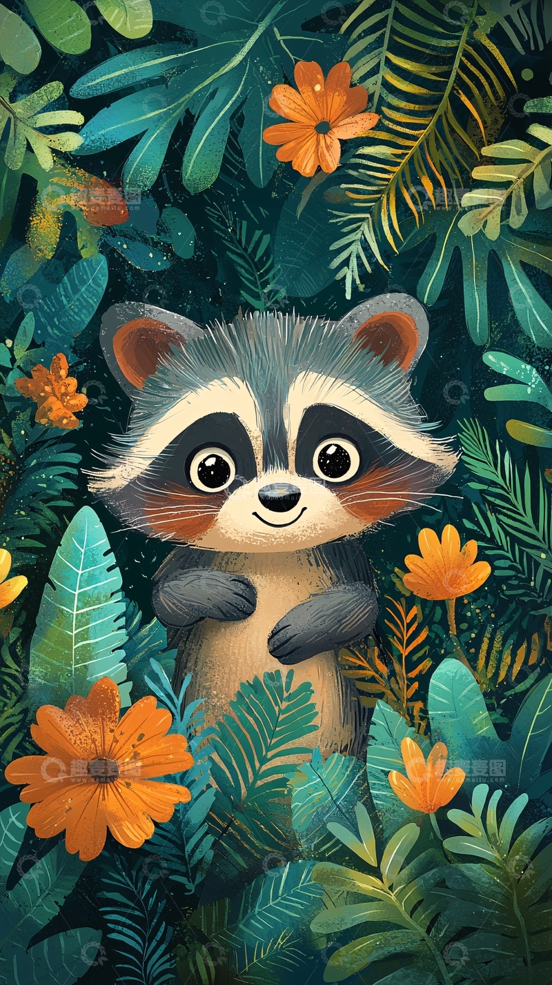 高清大图下载【趣麦麦图】卡通浣熊
