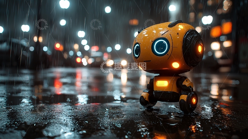 高清大图下载【趣麦麦图】雨夜小机器人