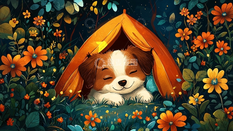 高清大图下载【趣麦麦图】帐篷里的可爱小狗