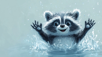 开心的小浣熊戏水图