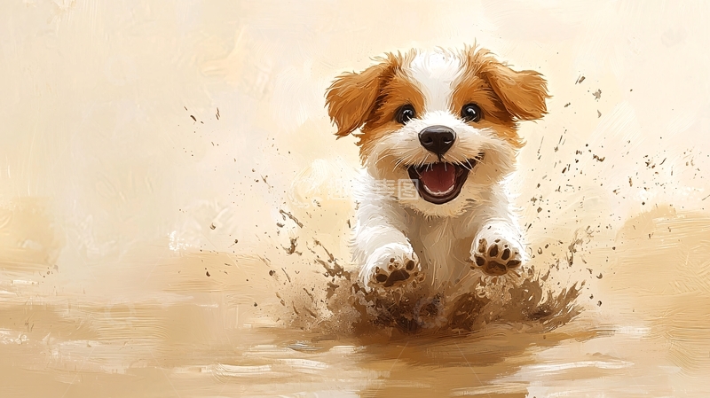 高清大图下载【趣麦麦图】快乐奔跑的小狗