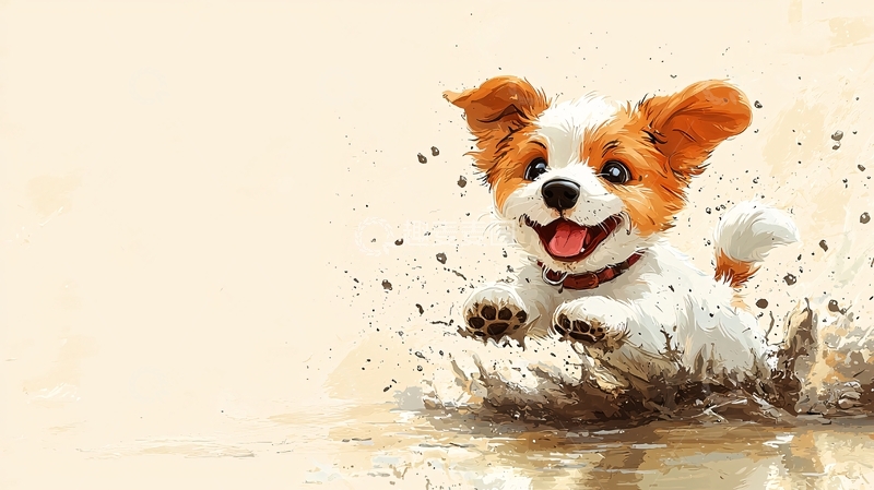 高清大图下载【趣麦麦图】可爱小狗玩泥巴