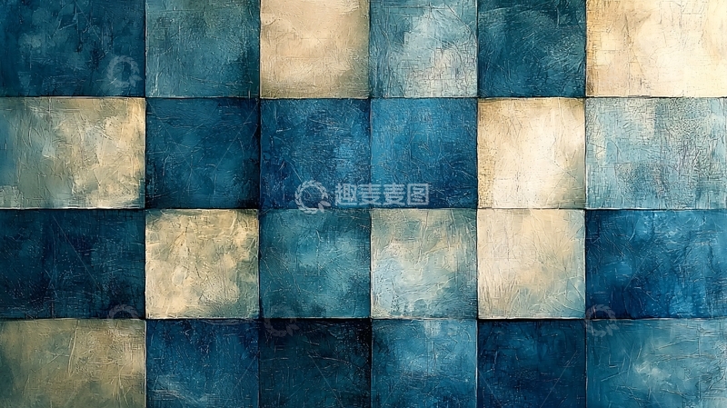 高清大图下载【趣麦麦图】蓝白格子抽象画