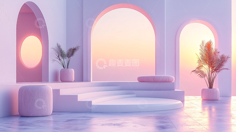 高清大图下载【趣麦麦图】极简风格粉色系日落拱门背景