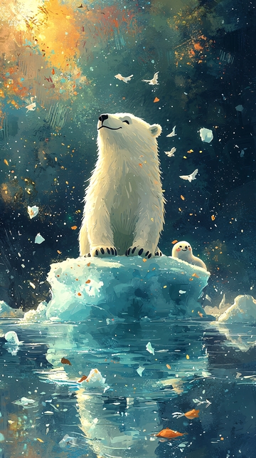 北极熊母子冰山