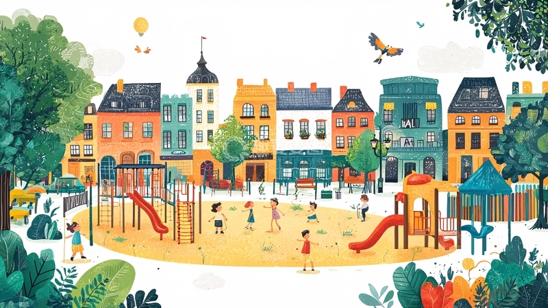 高清大图下载【趣麦麦图】城市公园儿童游乐场景