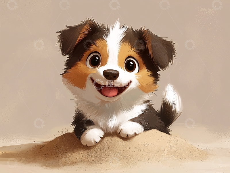 高清大图下载【趣麦麦图】卡通小狗正面微笑