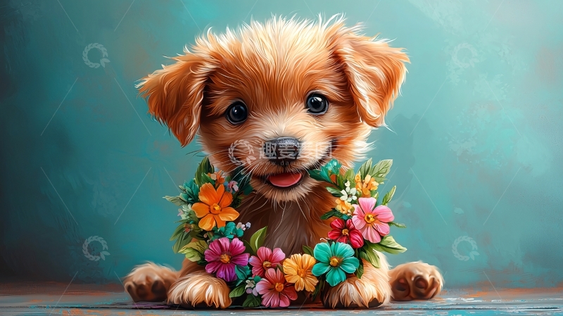 高清大图下载【趣麦麦图】小狗戴花环