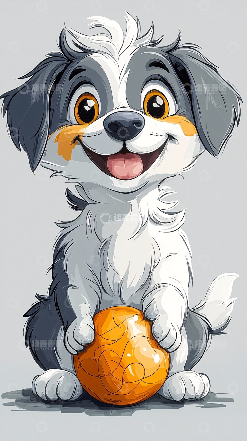高清大图下载【趣麦麦图】卡通小狗抱着篮球