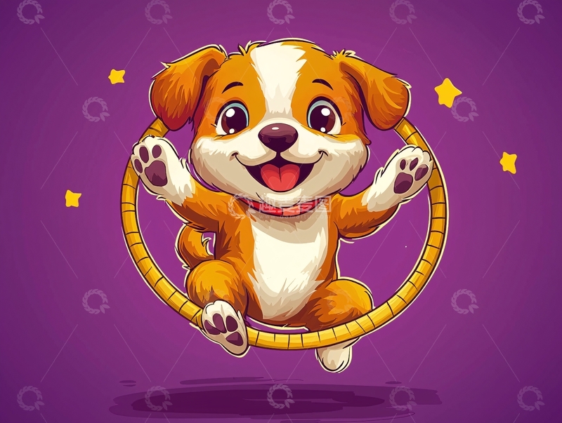 高清大图下载【趣麦麦图】卡通小狗穿过呼啦圈