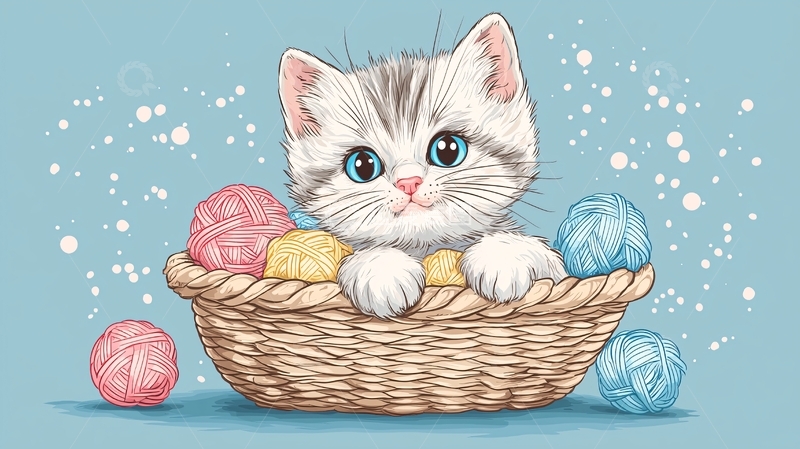 高清大图下载【趣麦麦图】篮子里的小猫