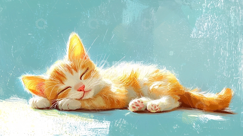 高清大图下载【趣麦麦图】阳光下熟睡的小猫