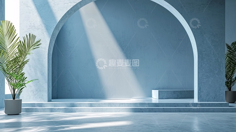 高清大图下载【趣麦麦图】极简蓝色拱形背景