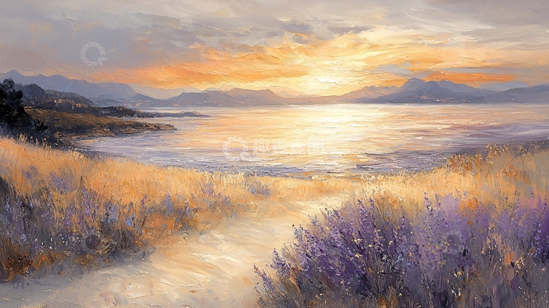 高清大图下载【趣麦麦图】日落海滩风景画