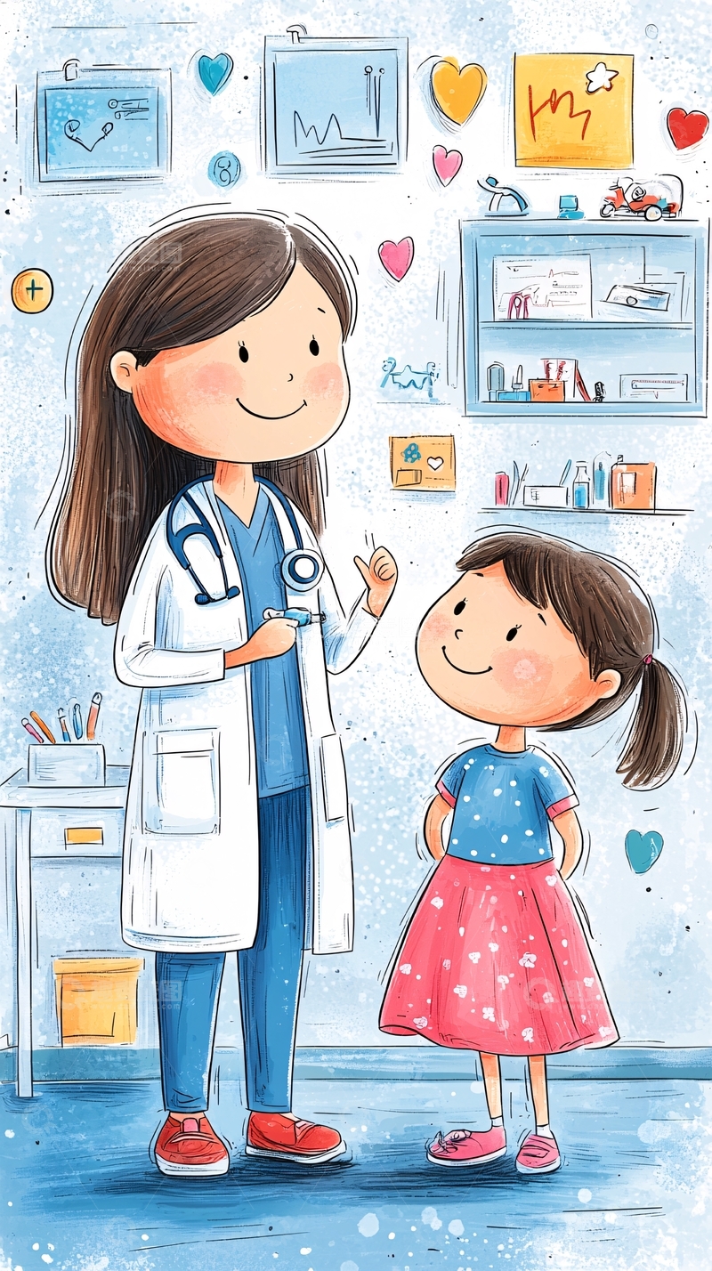 高清大图下载【趣麦麦图】女医生看诊小女孩
