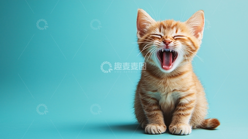 高清大图下载【趣麦麦图】张嘴打哈欠的橘色小猫
