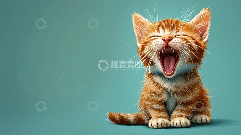 高清大图下载【趣麦麦图】打哈欠的橘猫幼崽