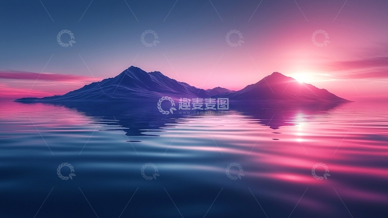 高清大图下载【趣麦麦图】梦幻粉色日出雪山倒影