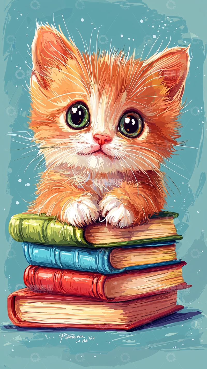 高清大图下载【趣麦麦图】可爱小猫看书