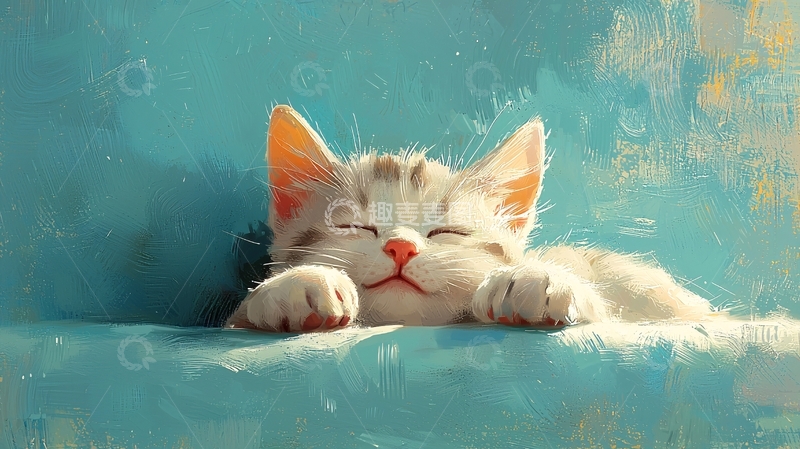 高清大图下载【趣麦麦图】阳光下睡觉的小猫咪