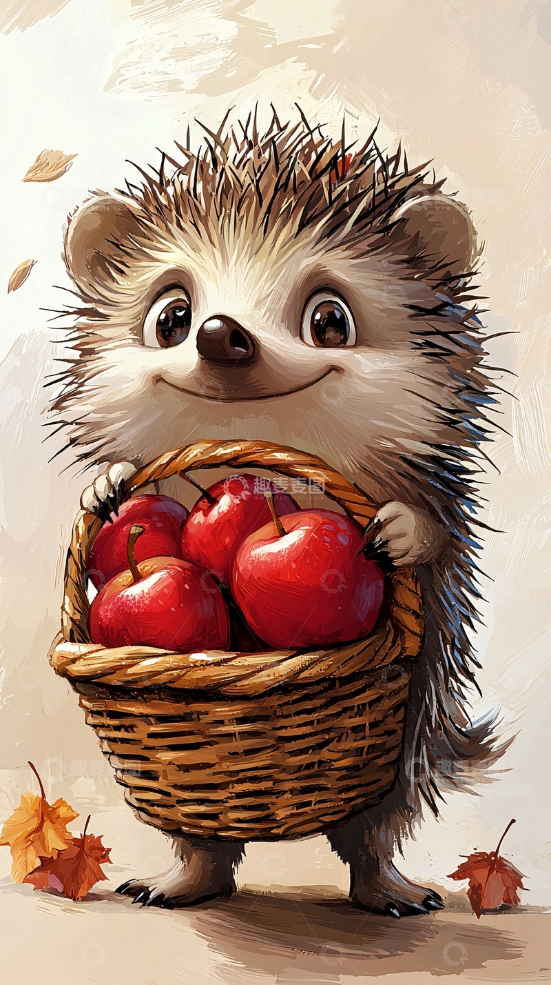 高清大图下载【趣麦麦图】可爱刺猬抱着苹果