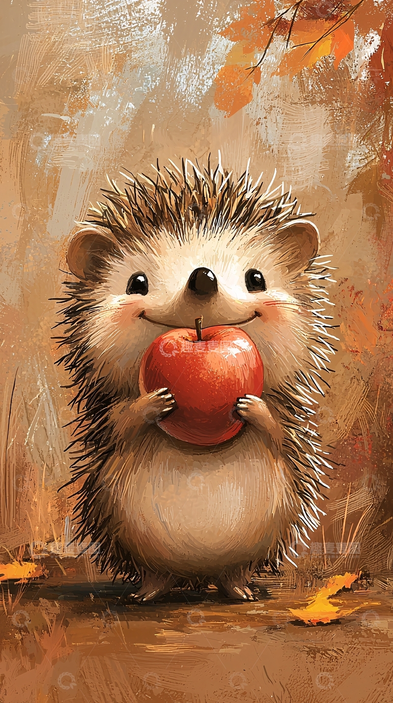 高清大图下载【趣麦麦图】可爱小刺猬吃苹果