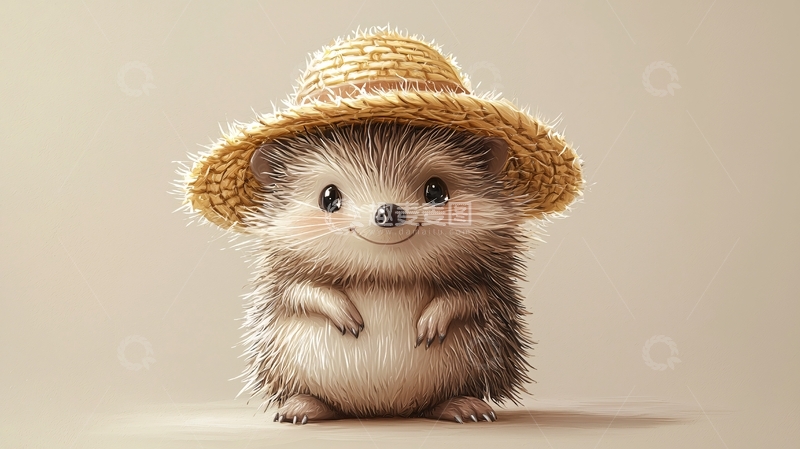 高清大图下载【趣麦麦图】戴草帽的可爱刺猬