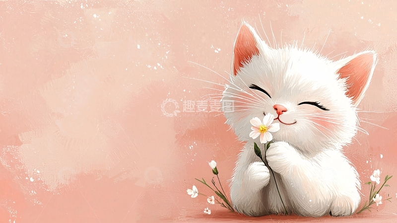 高清大图下载【趣麦麦图】可爱猫咪抱着小花
