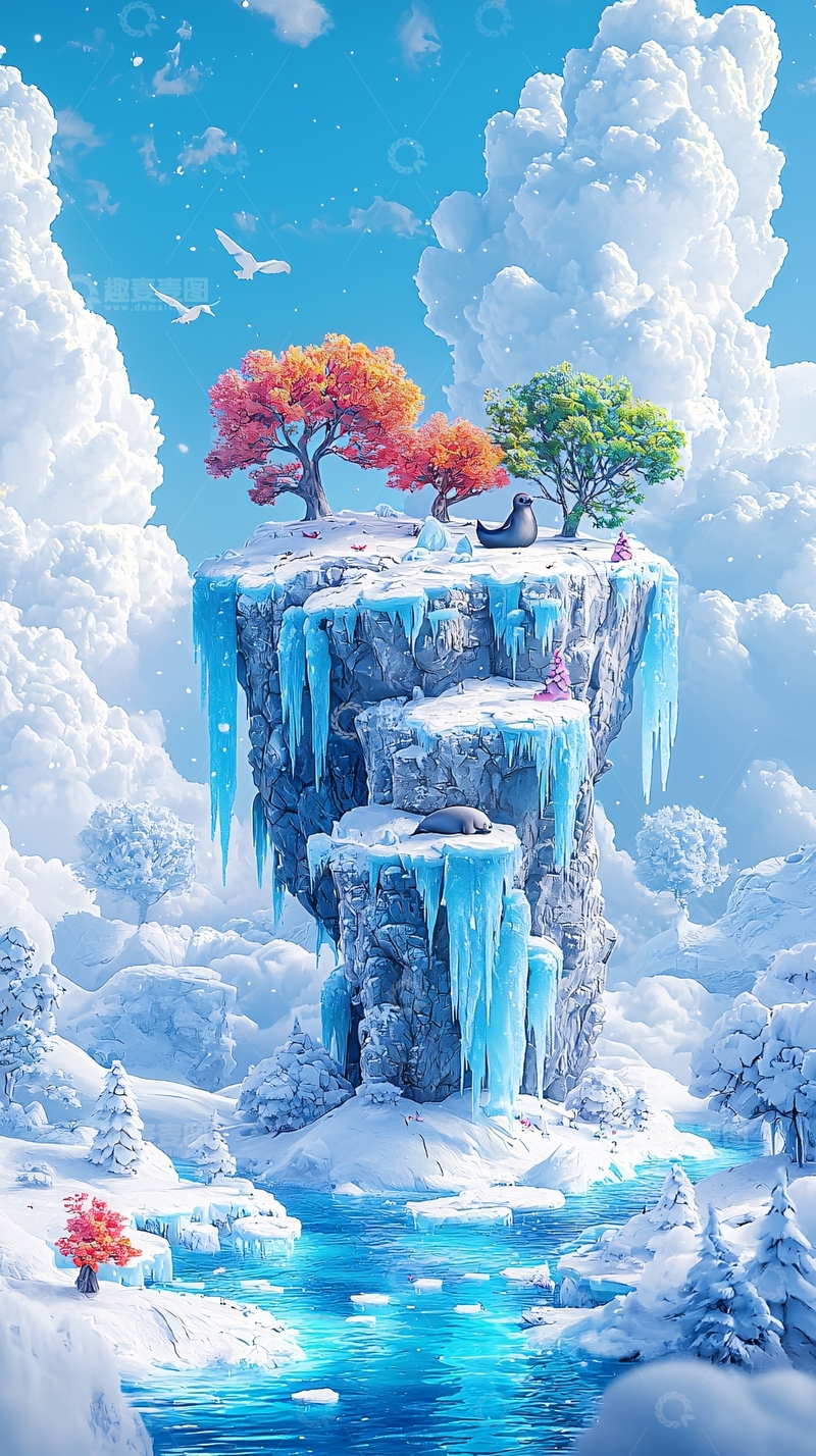 高清大图下载【趣麦麦图】冰雪奇缘般的悬崖岛屿