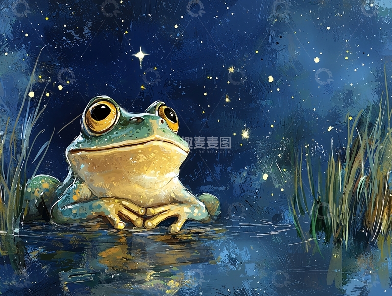 高清大图下载【趣麦麦图】星空下的青蛙