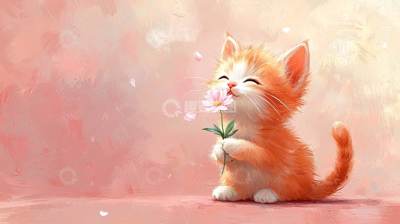 高清大图下载【趣麦麦图】小猫闻花