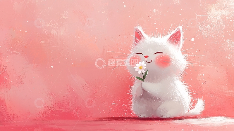 高清大图下载【趣麦麦图】粉嫩背景下的小白猫